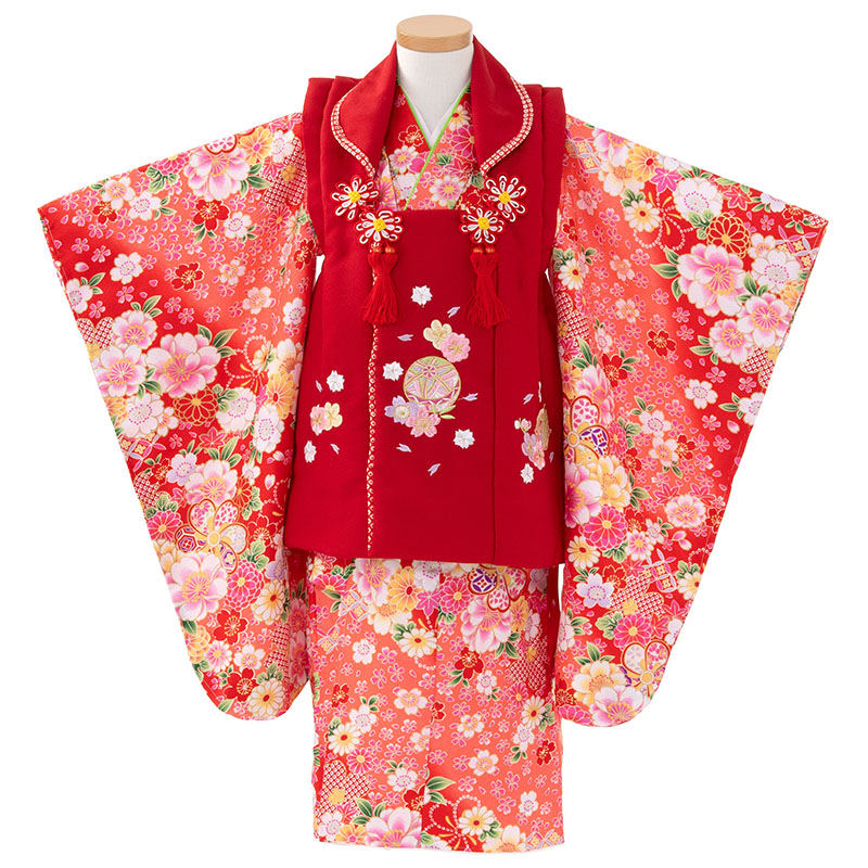 七五三 着物 3歳 被布 セット 女の子 鞠 赤 ピンク 白 まり 販売 3才