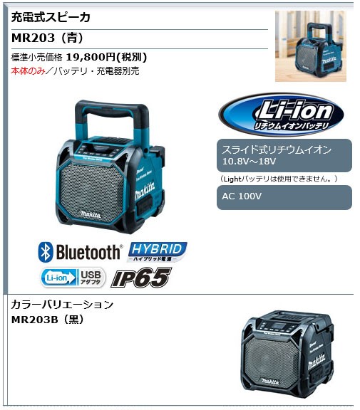マキタ（makita） 充電式スピーカー MR203 Bluetooth/AUX外部入力対応