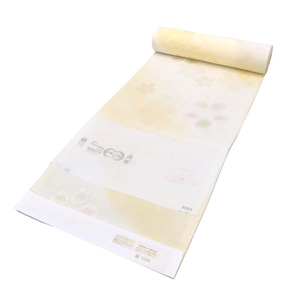 振袖用 正絹 長襦袢 丹後ちりめん 反物 j-188 クリーム色 さくら柄