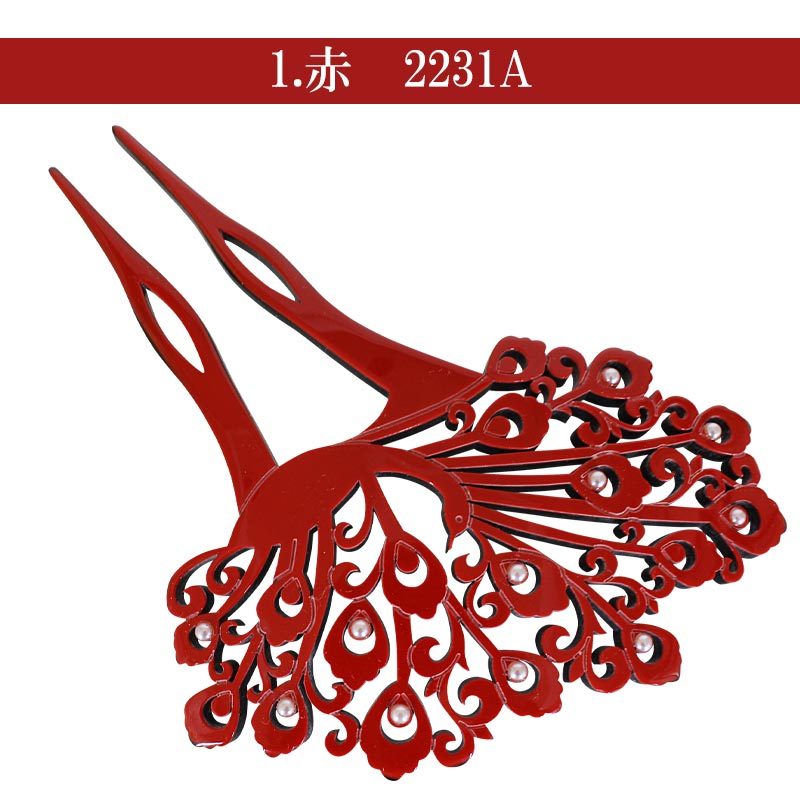 簪 かんざし 日本製 高級 二本差し 赤 ベッコウ アイボリー パール