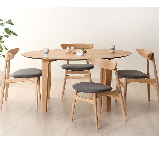 くつろぎの木製ダイニングテーブル 150cm楕円 ダイニングテーブル5点