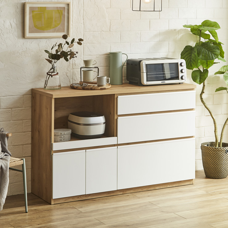 KAGUCOCO 食器棚 ロータイプ キッチンカウンター 140 レンジ台 収納