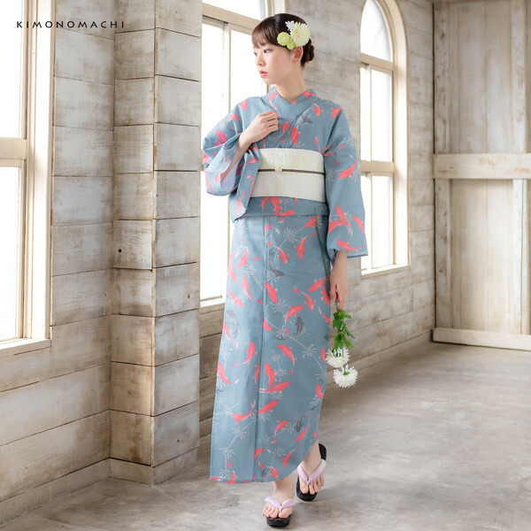 KIMONOMACHI 浴衣 レディース 浴衣と帯の2点セット 「浴衣 金魚 ピンク