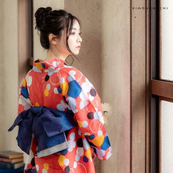 KIMONOMACHI 浴衣 レディース 浴衣と帯の2点セット 「浴衣 ピンク 水玉