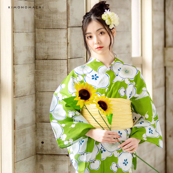 ひまわり柄 浴衣 緑色帯 ゆかた館グレース 【新品未使用】 ひまわり柄