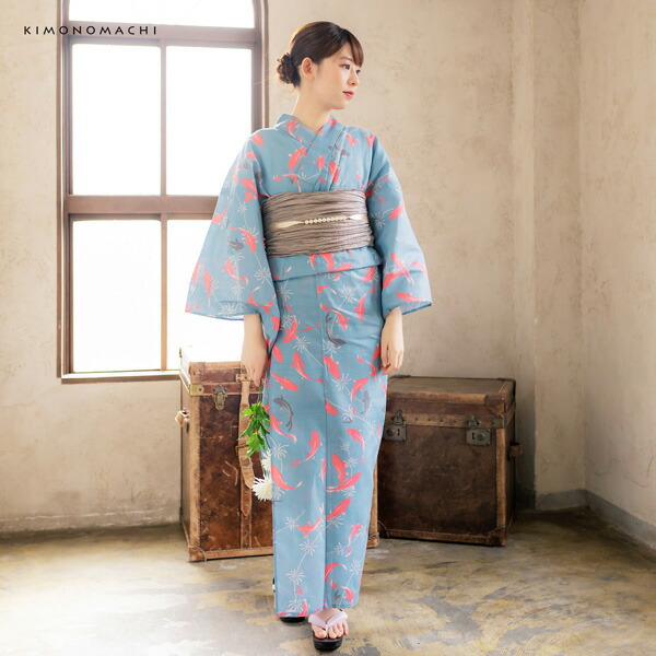 KIMONOMACHI 浴衣 レディース 浴衣と帯の2点セット 「浴衣 金魚 ピンク