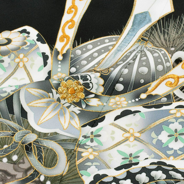 七五三 着物 男の子 5歳 羽織袴セット「黒色 兜に松」フルセット 5歳