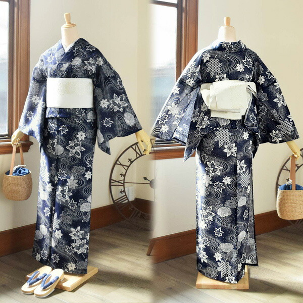 浴衣 レディース 単品 お仕立て上がり浴衣 綿絽浴衣「えんむすび：流水