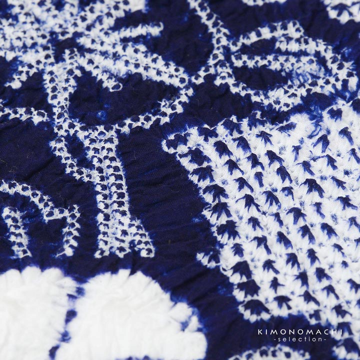 絞り浴衣反物 花しぼり「有松三浦 朝顔 濃紺」有松絞り 女性浴衣