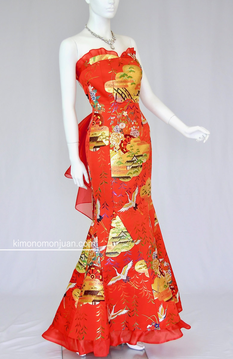 2133一点物の正絹打掛のウエディングドレス【着物ドレス 着物リメイク