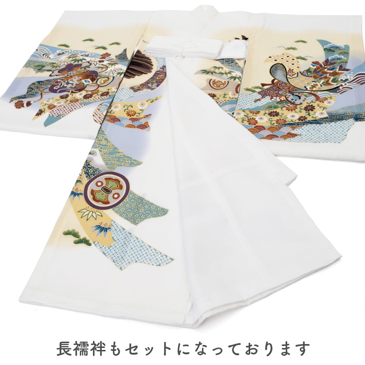 お宮参り 着物 男の子 初着 産着 正絹 鷹 束ね熨斗 刺繍 白 ホワイト