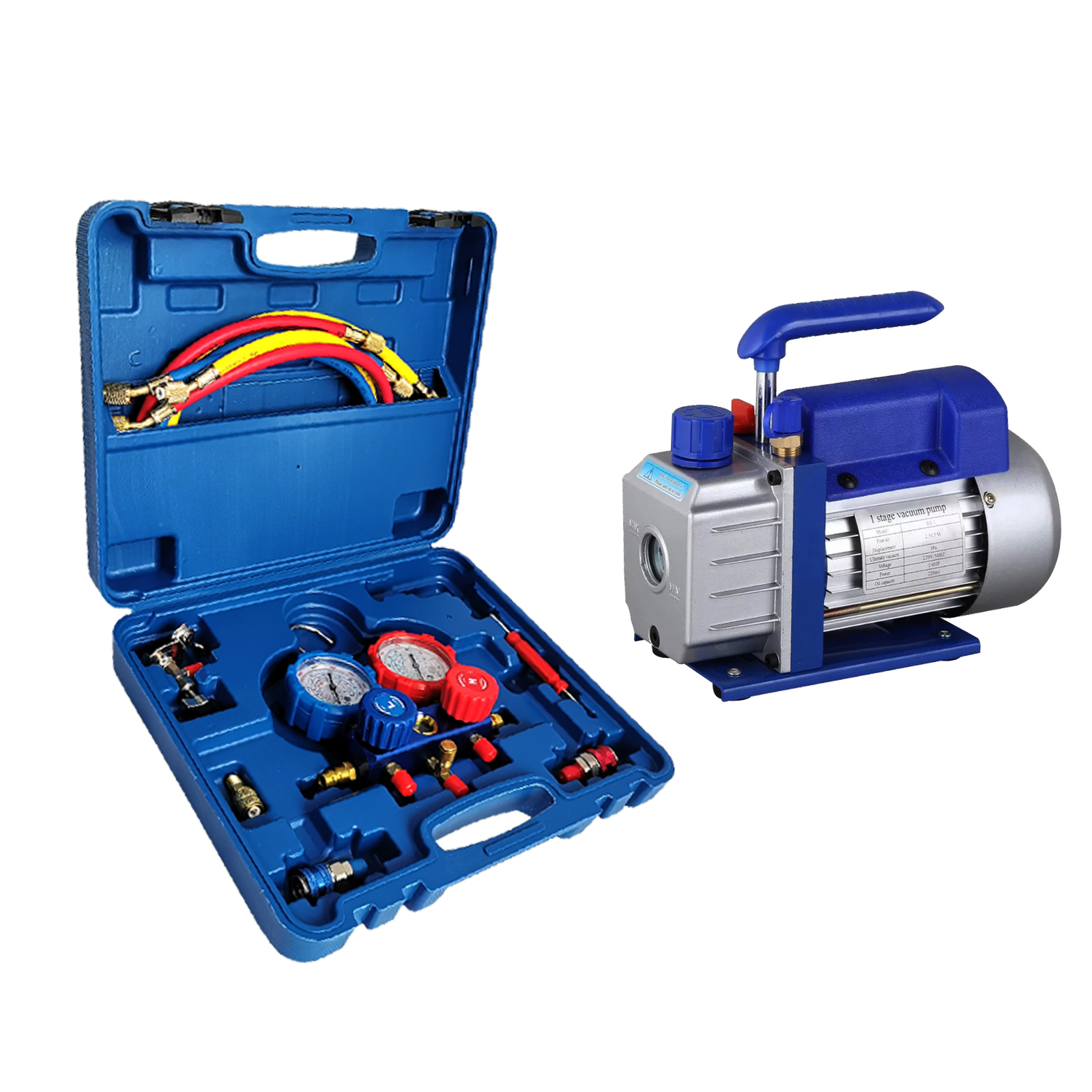 エアコンガスチャージ ガス補充 マニホールドゲージ 真空ポンプ 2点