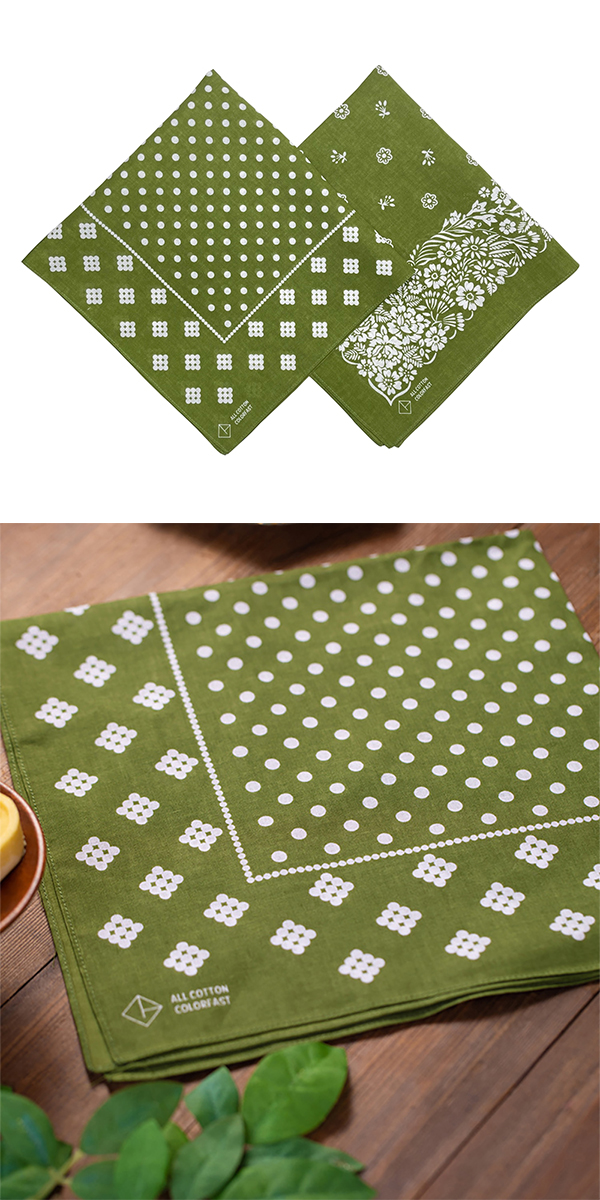 グリーン バンダナ 4枚セット 55×55cm コットン100% ペイズリー柄