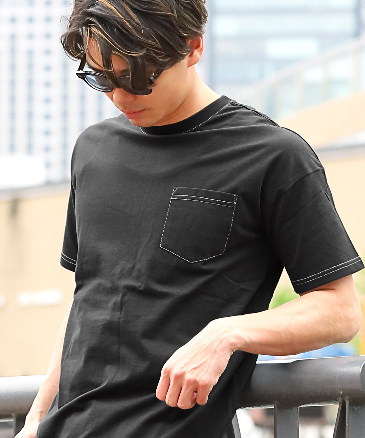 半袖Tシャツ メンズ ポケットTシャツ 無地 オーバーサイズ 胸ポケット