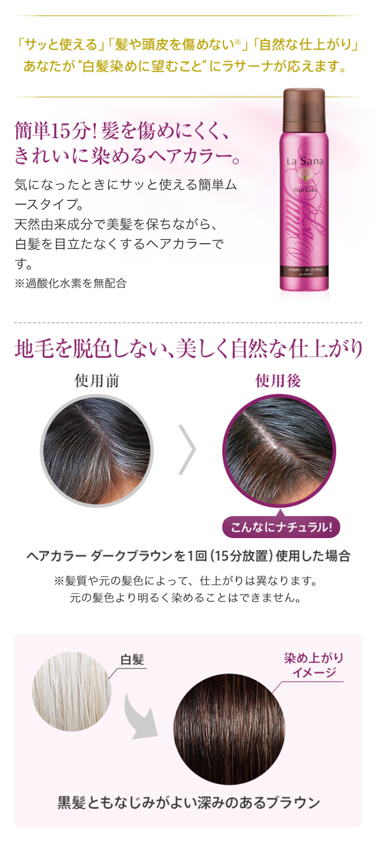 La Sana（ラサーナ） 白髪染め ヘアカラー ムース ダークブラウン 80g