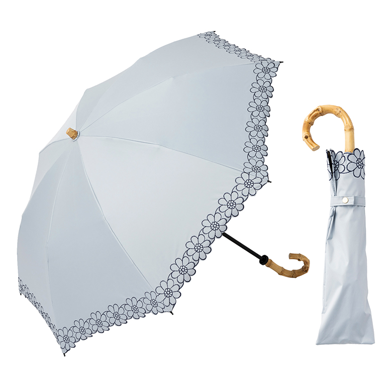 Lieben（リーベン） 日傘 折りたたみ UV遮熱遮光折傘 花柄刺繍 晴雨