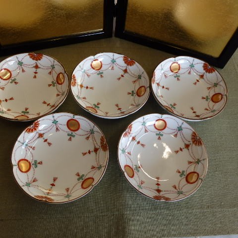 有田焼 賞美堂 小皿豆皿 錦日輪赤玉瓔珞文 小皿揃え 5客組 得