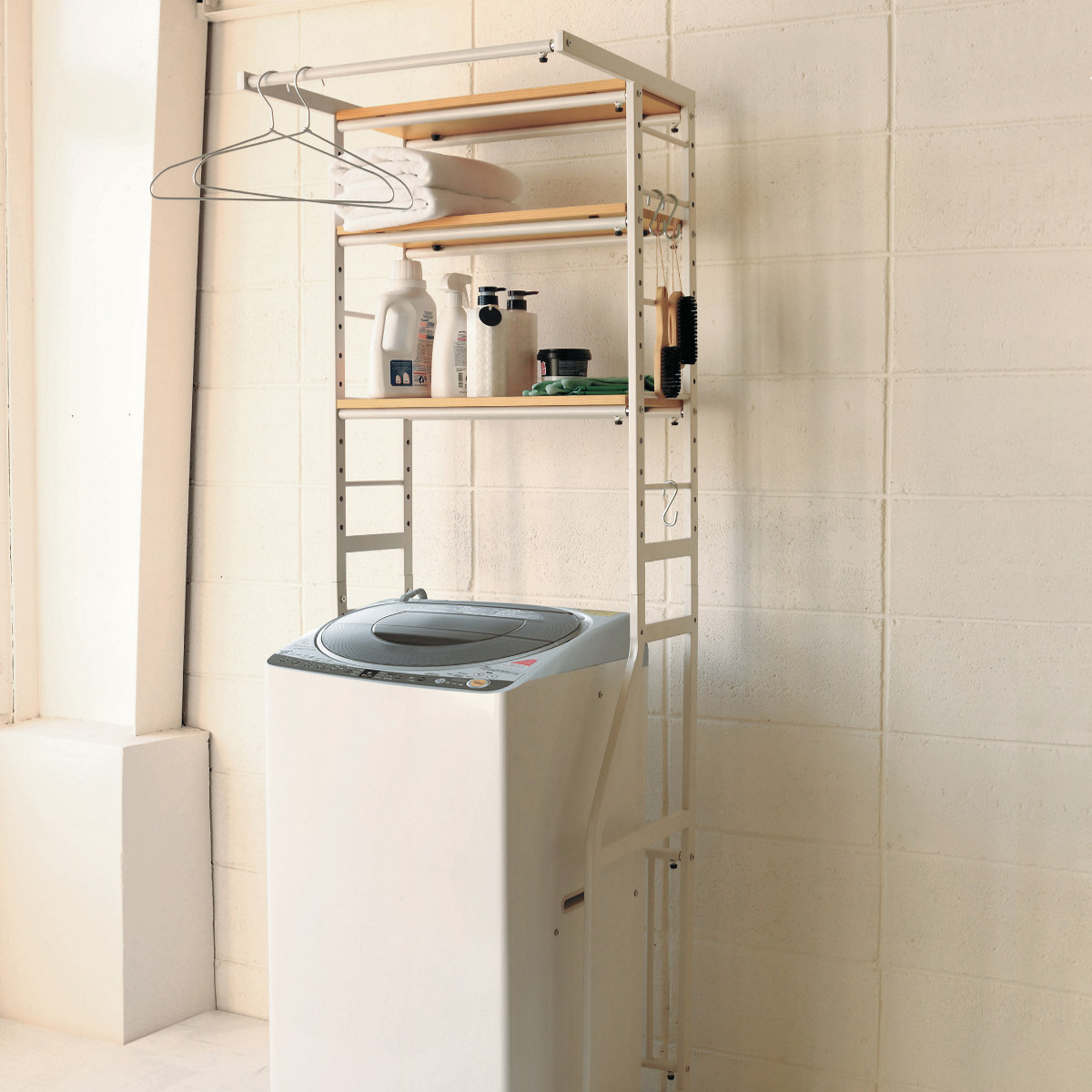 弘益 オープンラック 幅58〜78cm 伸縮可能 洗濯機上 冷蔵庫上 収納