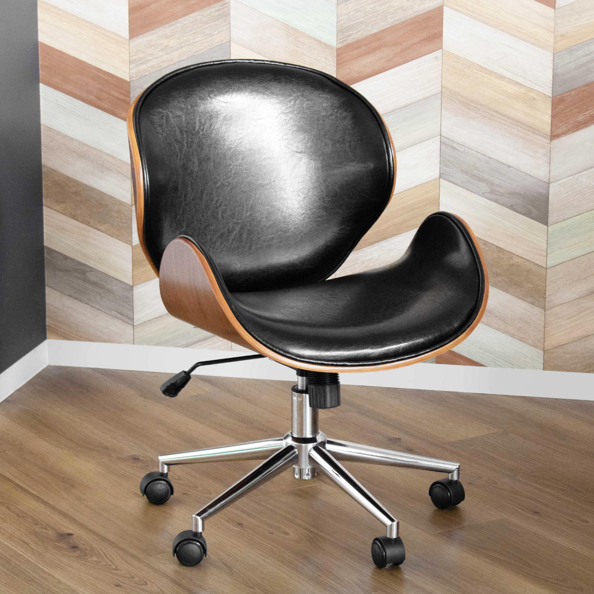 オフィスチェア 座面高42.5〜50.5cm 回転 昇降式 レザー調 ミッド