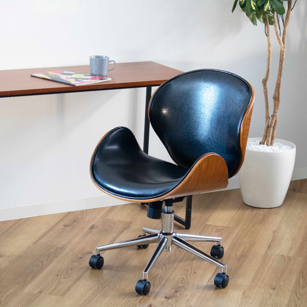 オフィスチェア 座面高42.5〜50.5cm 回転 昇降式 レザー調 ミッド