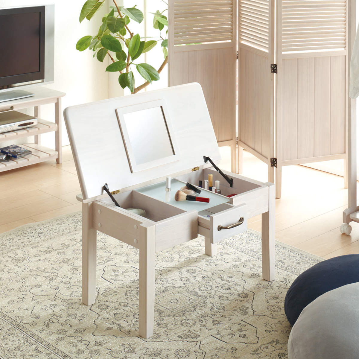 弘益 ローテーブル ドレッサーテーブル カントリー調 幅70cm （ 2way