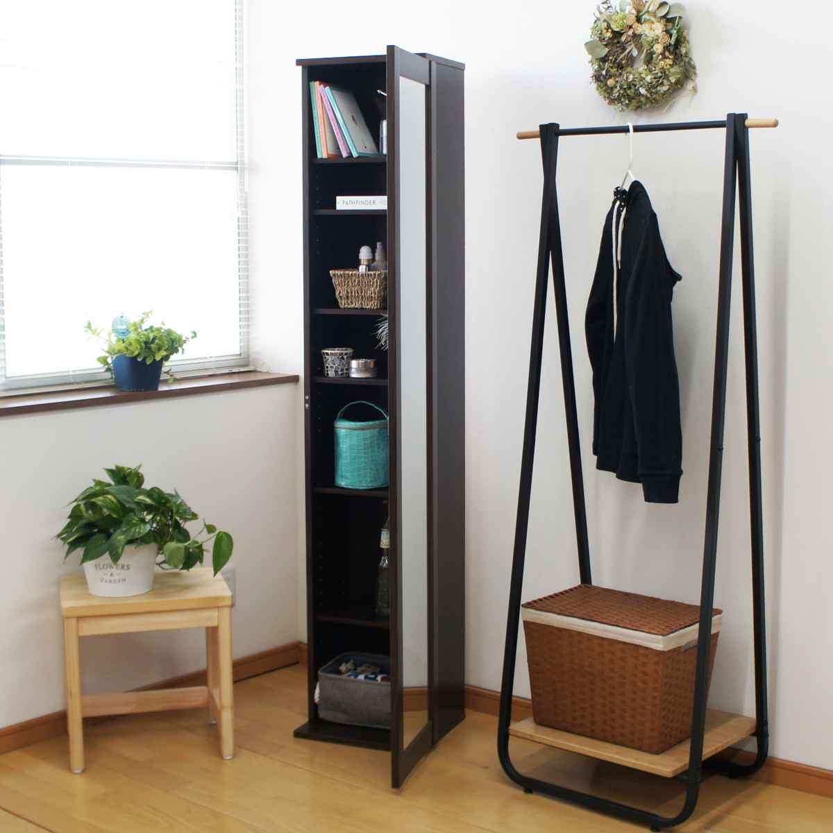 ボックスミラー ミラー付き収納棚 （ ミラー 鏡 収納棚