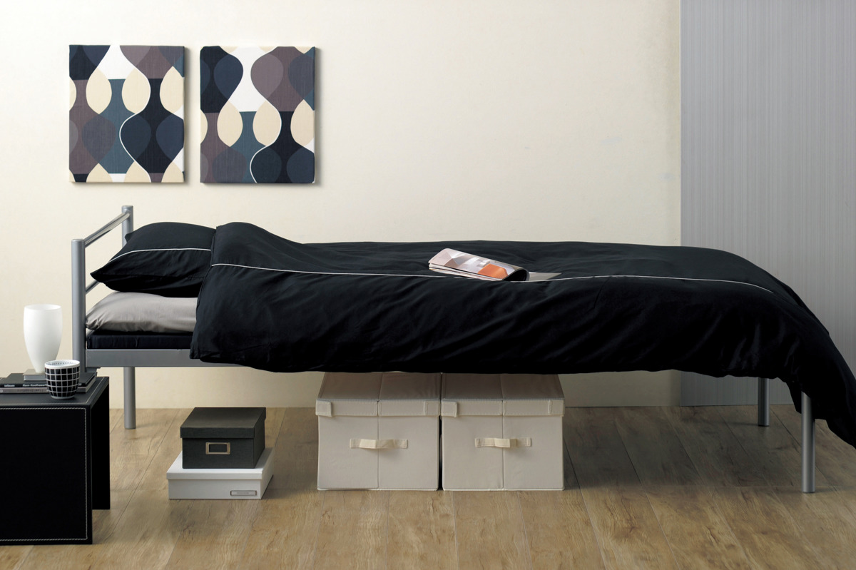 弘益 ベッド シングル 工具不要 スチール シルバー （ 組立簡単