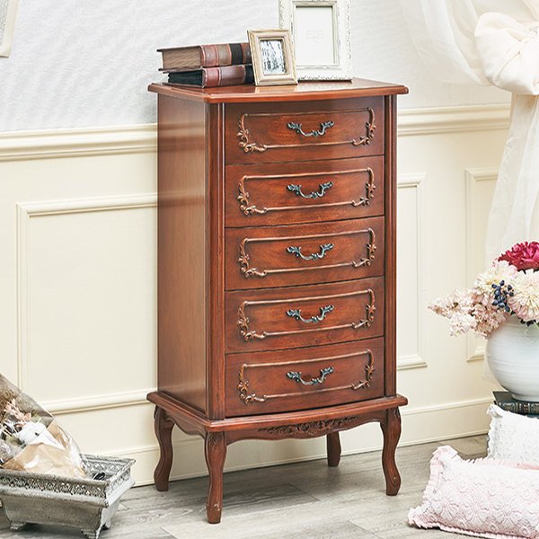 HAGiHARA（萩原） チェスト 5段 クラシック調 マホガニー前板 猫脚 幅