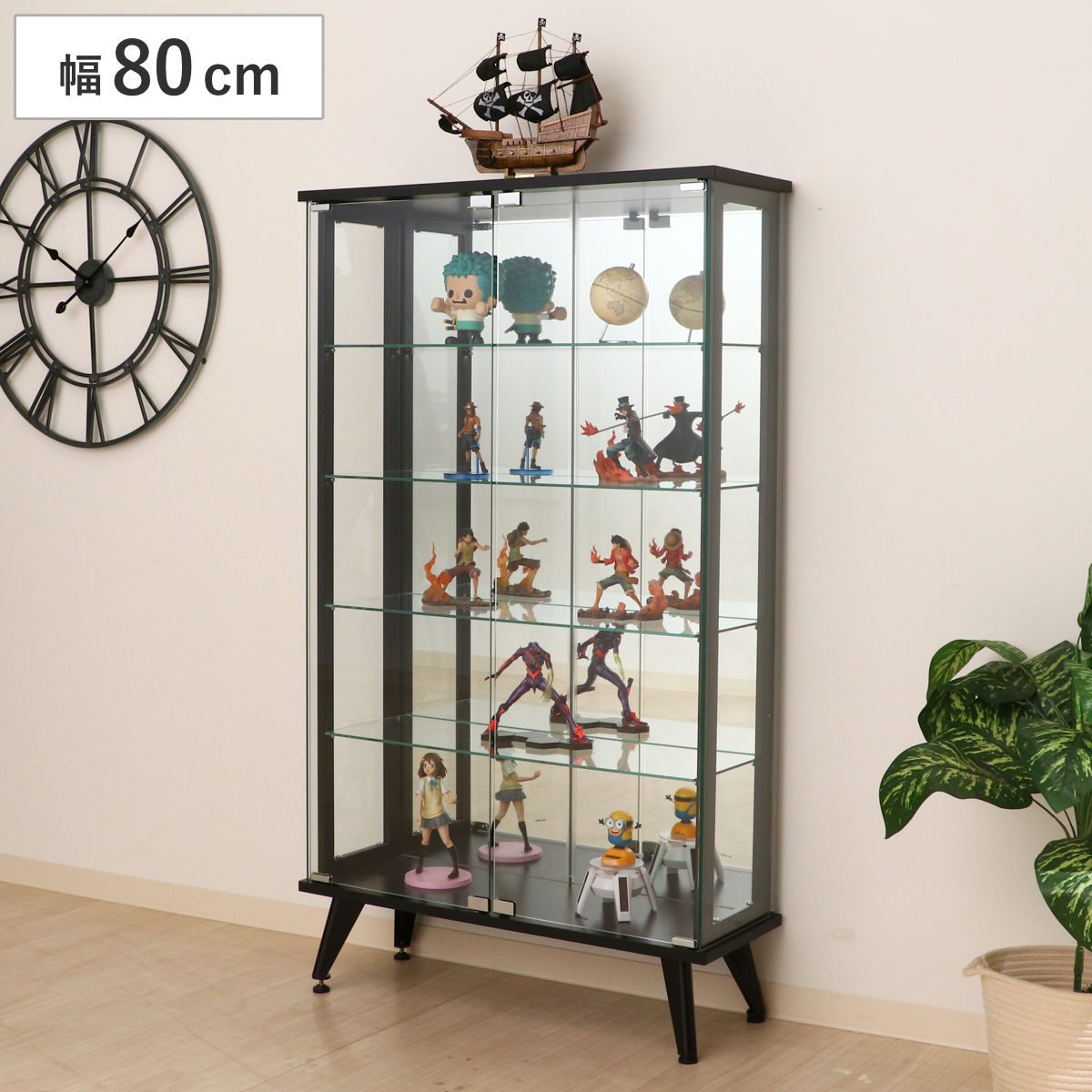 不二貿易（Fuji Boeki） ディスプレイラック 幅80cm 5段 背面ミラー 脚