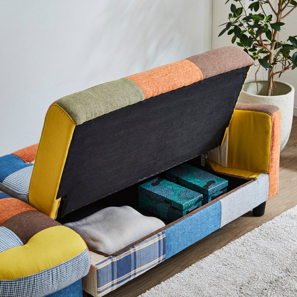 カウチソファ 二人掛け パッチワーク オットマン スツール 収納