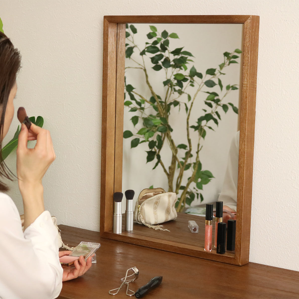 ボックスミラー 幅45cm Paulo 木製 桐 壁掛け （ 鏡 ミラー 壁掛け