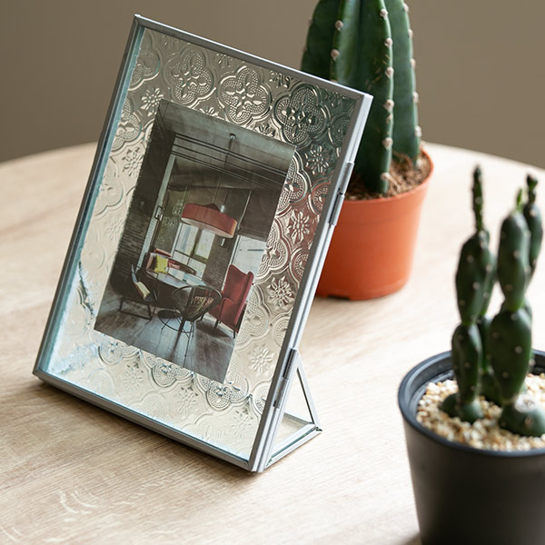 フォトフレーム フラワー ガラス ヒンジドフレーム アンティーク