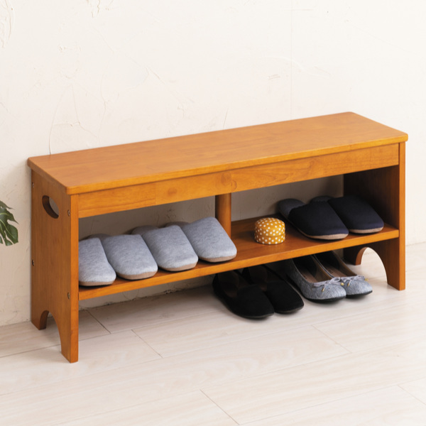 永井興産 玄関ベンチ 幅90cm 収納棚付き 天然木 （ 玄関 ベンチ