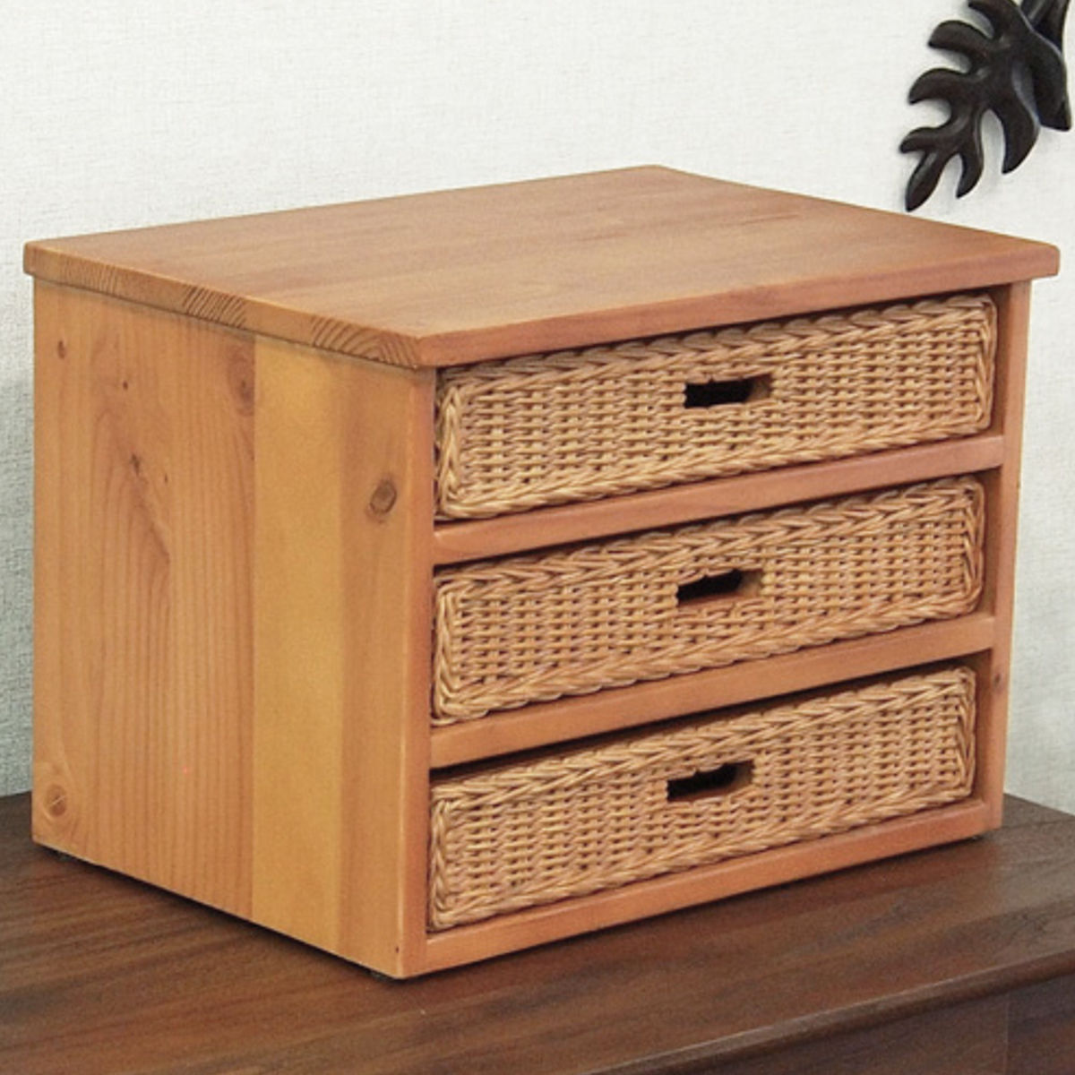 ミニチェスト 3段 A4収納 籐飾り引出し 幅38cm （ 収納ボックス 小物