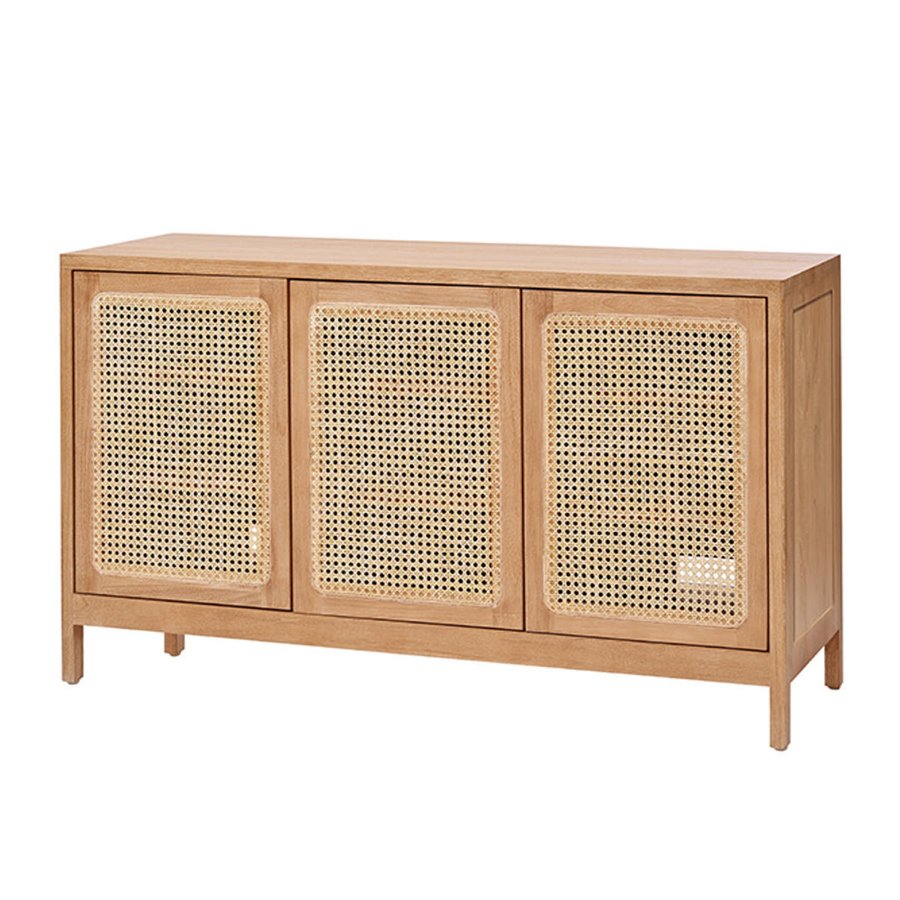 キャビネット ラタン チーク無垢材 KAGOME 120cm幅 （ 収納 棚 扉付き