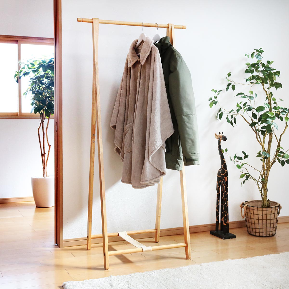 弘益 コートハンガー 幅77.5cm 木製 フォールディング ハンガーラック