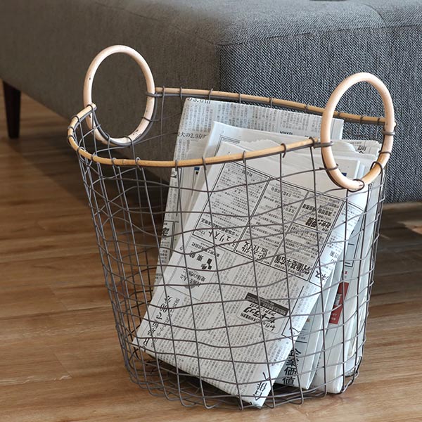 ちどり産業 ワイヤーバスケット 籐のカゴ 直径38×高さ30cm