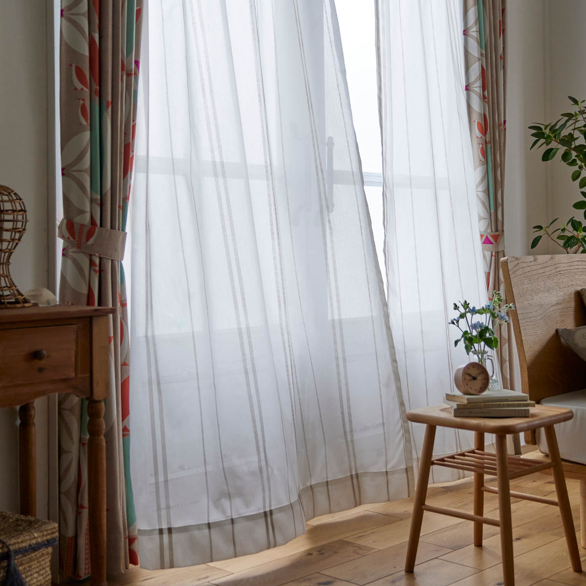 スミノエ レースカーテン ステッチライン 100×198cm 1枚入り シアー