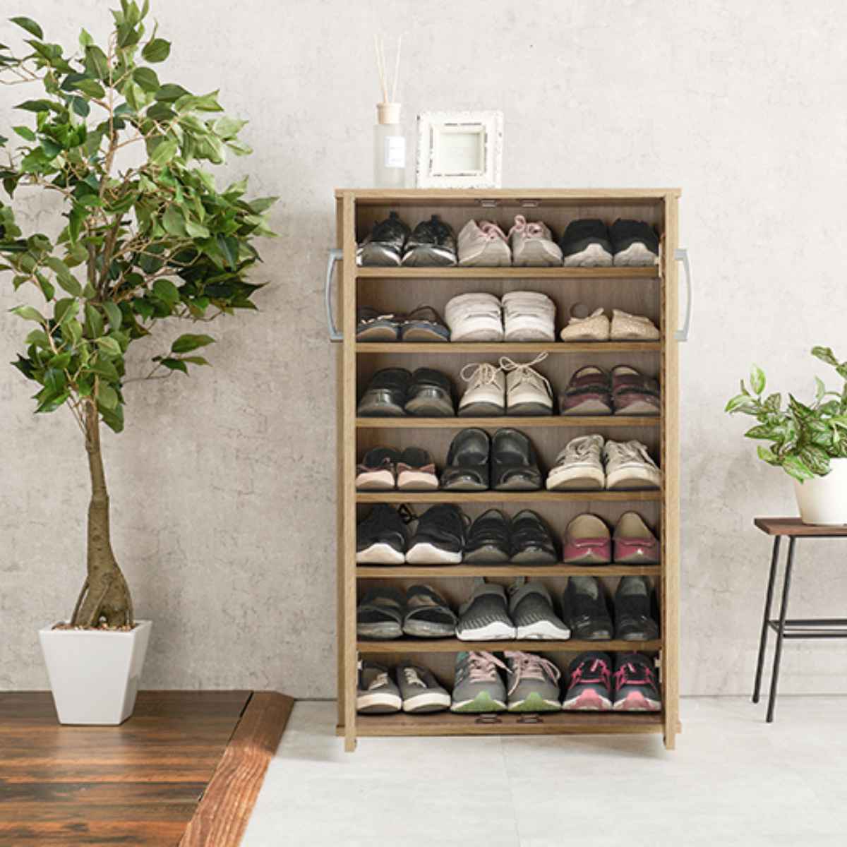 HAGiHARA（萩原） シューズボックス 幅60cm 最大21足収納可能 木目