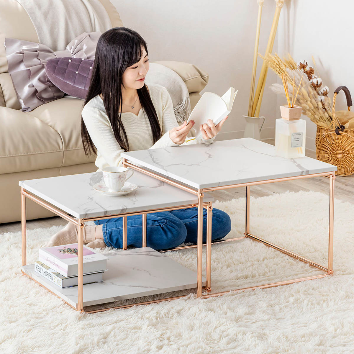 センターテーブル ネストテーブル 幅55cm 幅49cm （ ローテーブル