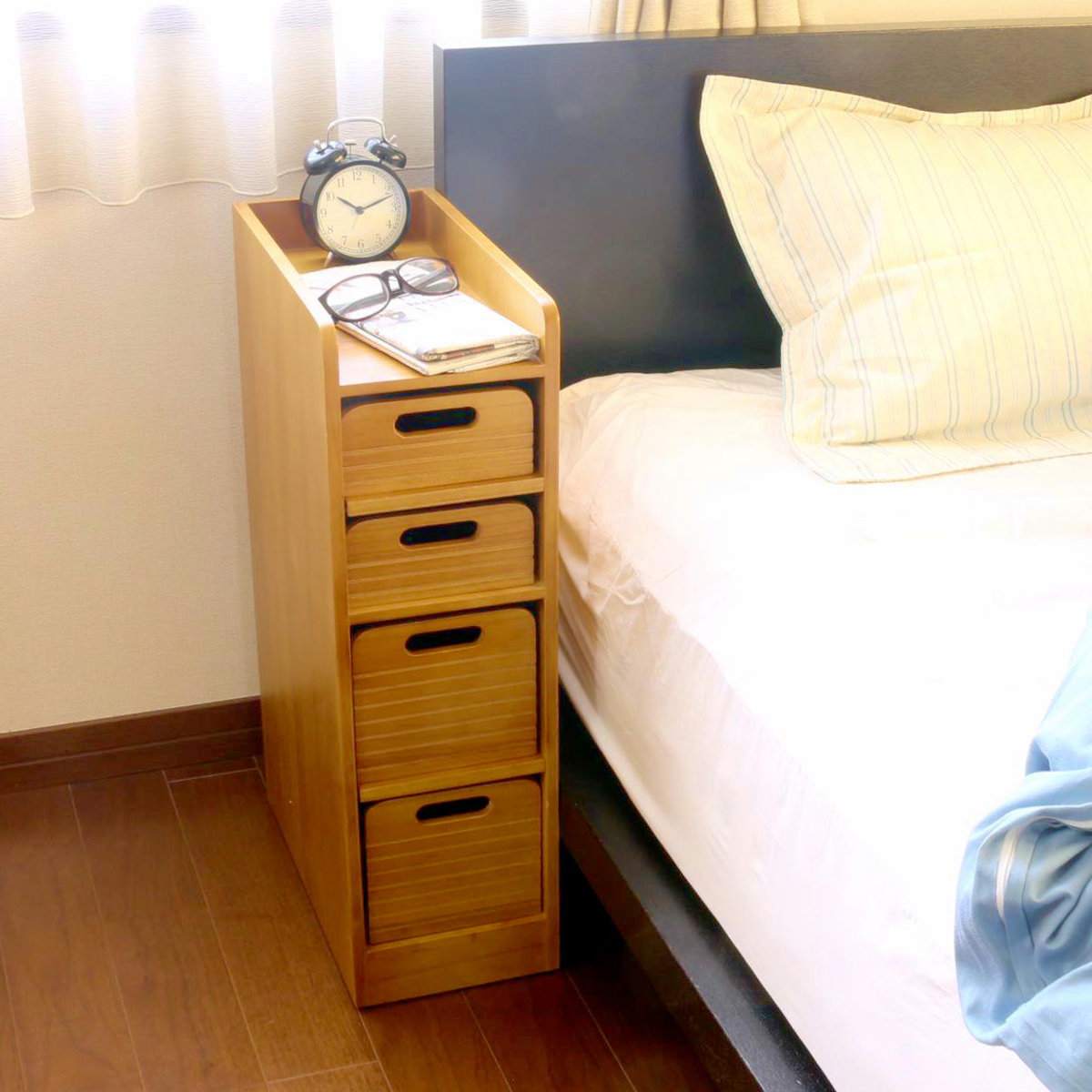 OSMAC トレイワゴン 幅20cm 4段 天然木 桐製 完成品 キャスター付