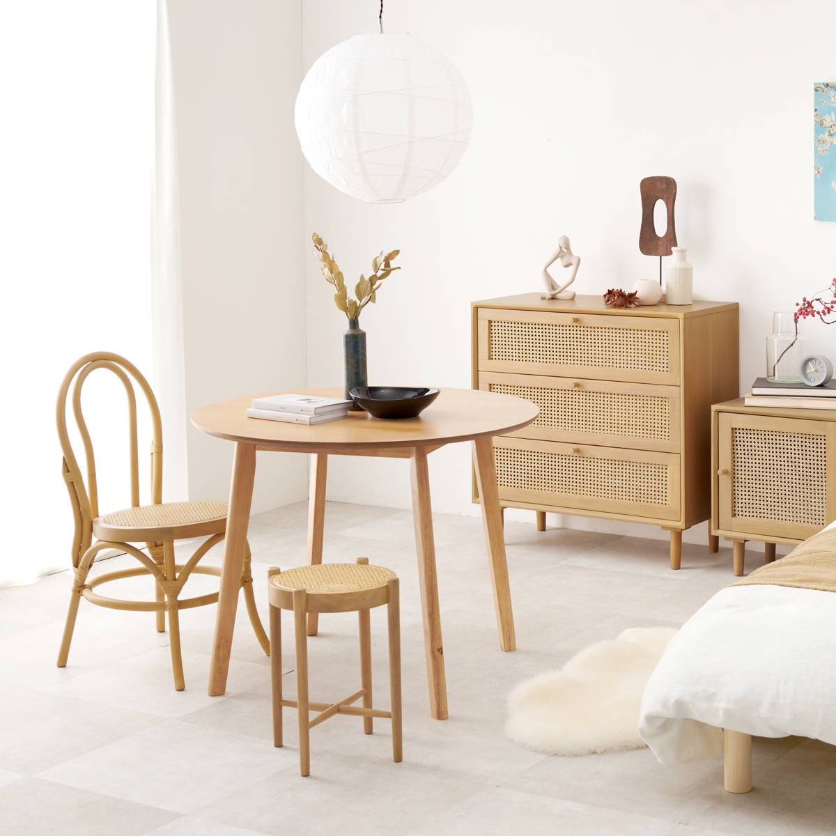 HAGiHARA（萩原） ラタン チェスト 幅80cm 天然木 かごめ編み （ 収納