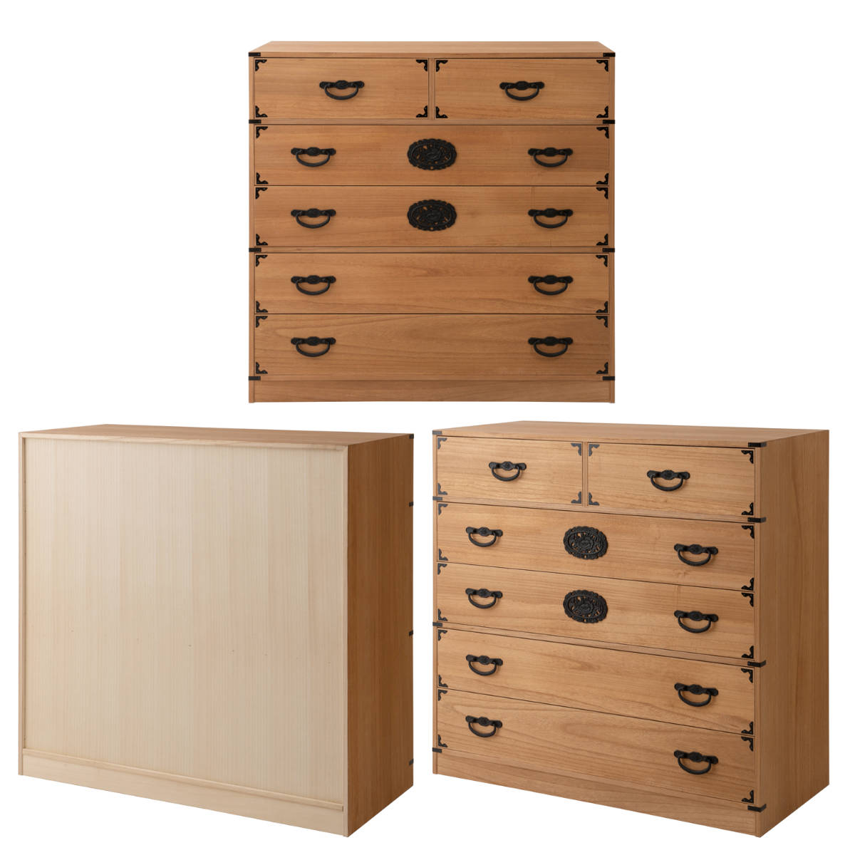 桐 民芸箪笥 幅100cm 5段 水性塗装 積み重ね 室町 （ たんす 収納