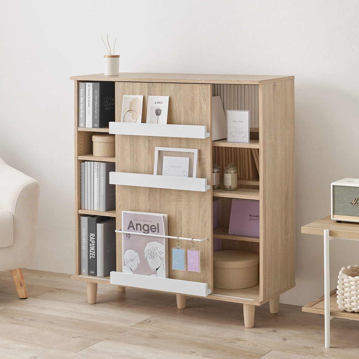 HAGiHARA（萩原） 本棚 幅90.5cm コミック約400冊収納 スライドラック