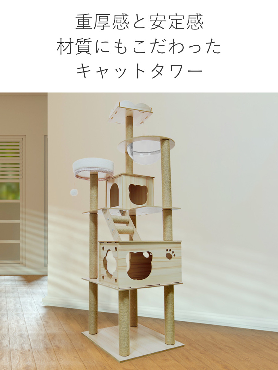 キャットタワー ねこぞく ポルカ 木製 据え置き （ キャットツリー 猫