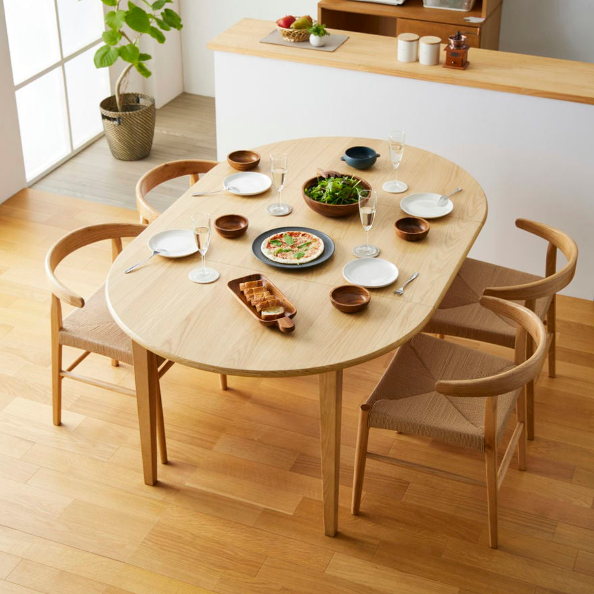 岩附 ダイニングテーブル 伸長式 幅110cm 140cm 円型 楕円形
