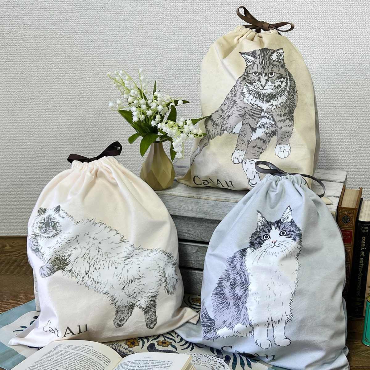 nicott（ニコット） ポーチ キャットオール フェイス 巾着 Lサイズ