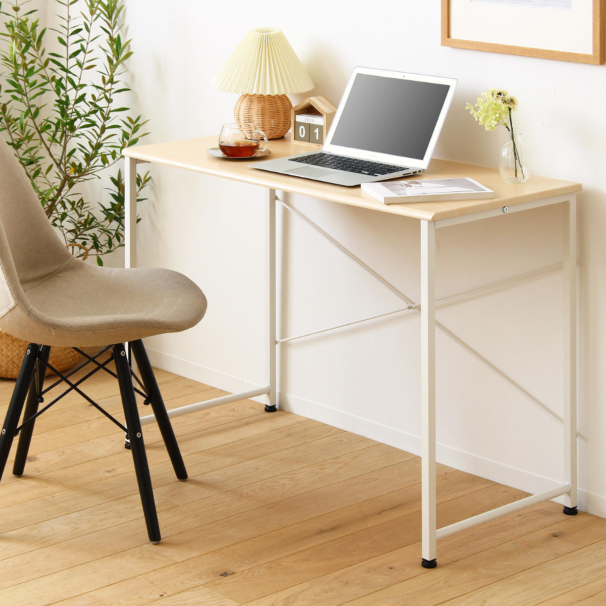 岩附 デスク 幅100cm 木目調 スチール脚 （ ワークデスク シンプル