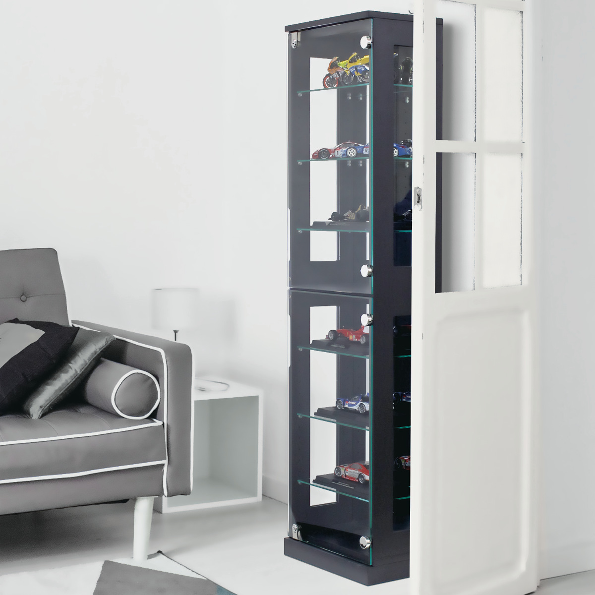 塩川光明堂 コレクションラック 鍵付 ショーケース 背面ミラー 幅40cm