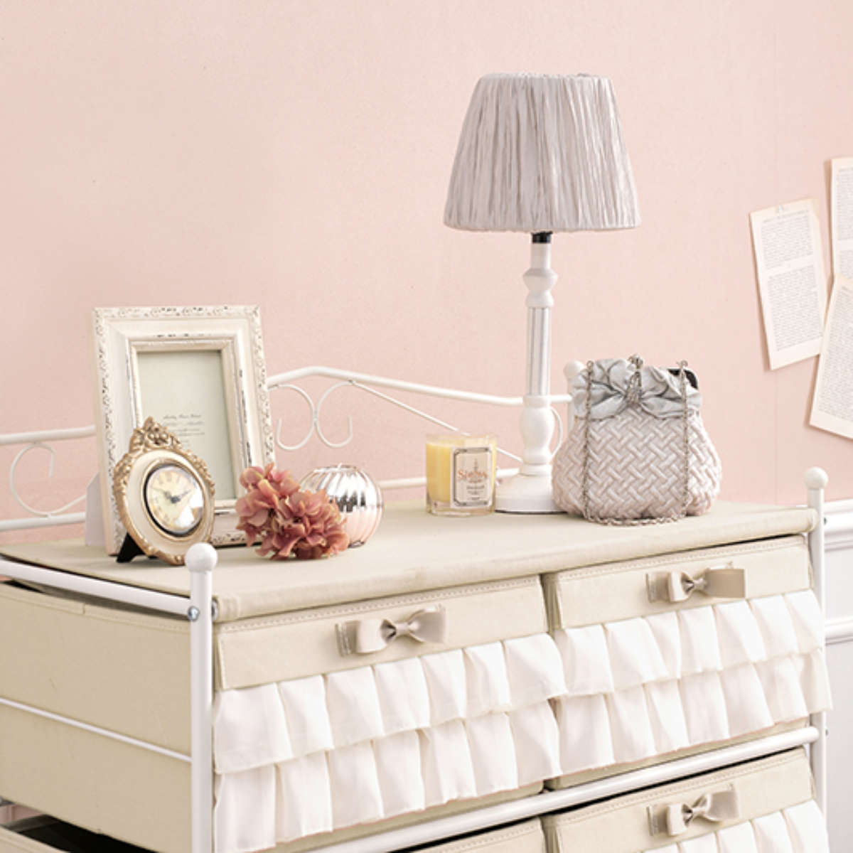 HAGiHARA（萩原） チェスト 4段 幅76cm キャスター付 フリル （ 収納